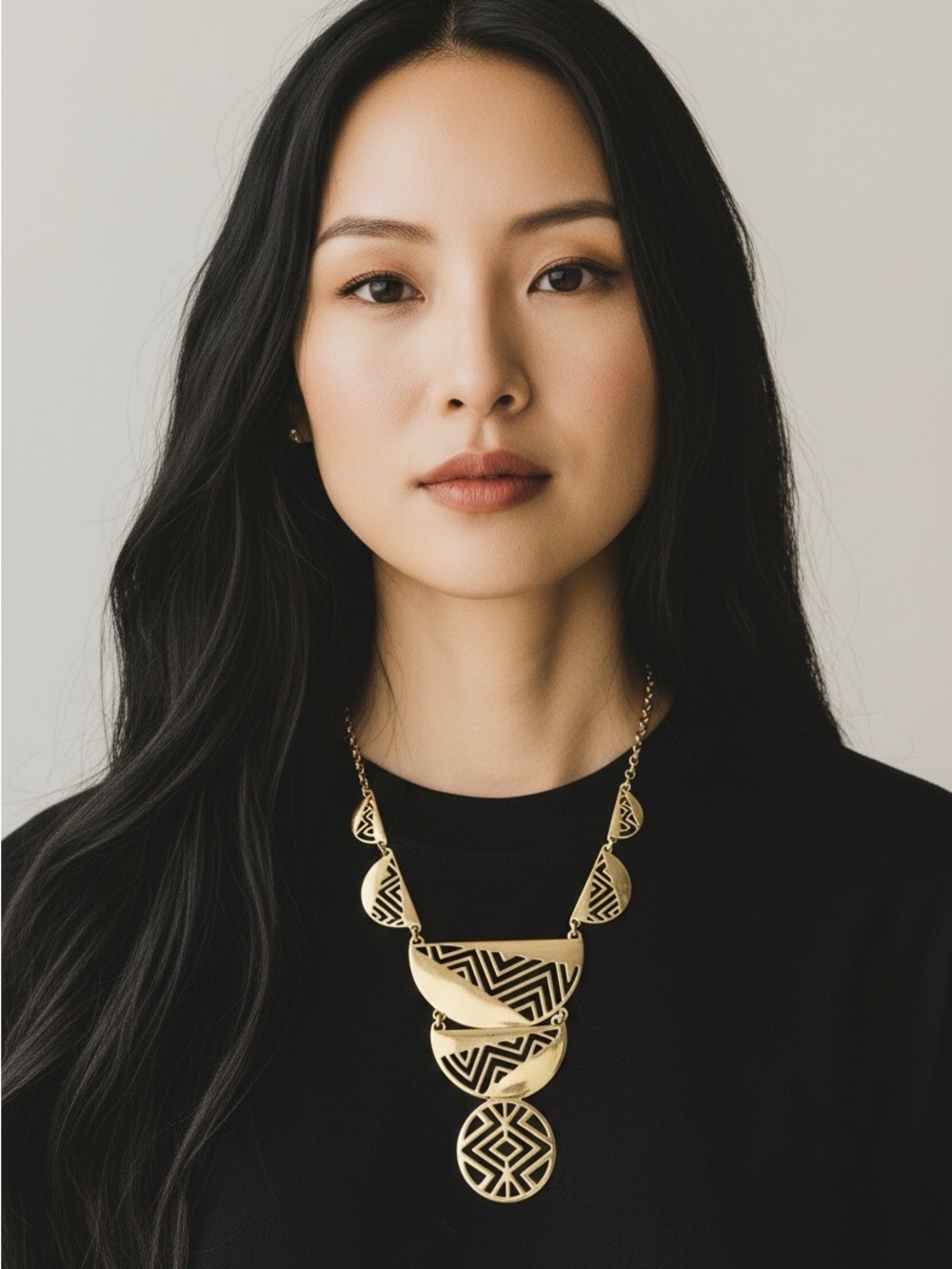 🫶🏻 SHA Signed Vintage Gold Geometric Statement Necklace